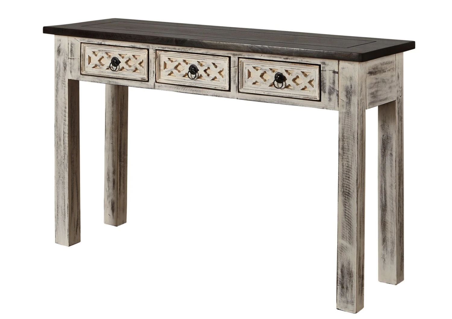 Tavolino Da Consolle In Legno Di Mango / Acacia 120x40x76 Bianco Cerato CASTLE-ANTIK #225 9 Tavolino Da Consolle In Legno Di Mango / Acacia 120x40x76 Bianco Cerato CASTLE-ANTIK #225 - immagine 7