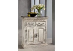 Credenza In Legno Di Mango / Acacia 70x40x85 Bianco Cerato CASTLE-ANTIK #209