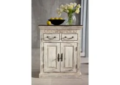 Credenza In Legno Di Mango / Acacia 70x40x85 Bianco Cerato CASTLE-ANTIK #209 -Massivmoebel24 05 312 810 1007 3