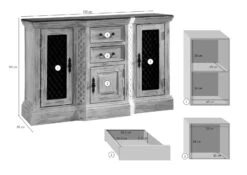Credenza In Legno Di Mango / Acacia 135x50x90 Bianco Cerato CASTLE-ANTIK #215 -Massivmoebel24 05 312 810 1011 08