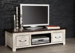 Mobile TV In Legno Di Mango / Acacia 135x60x40 Bianco Cerato CASTLE-ANTIK #237