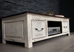 Mobile TV In Legno Di Mango / Acacia 135x60x40 Bianco Cerato CASTLE-ANTIK #237 -Massivmoebel24 05 313 810 1047 4