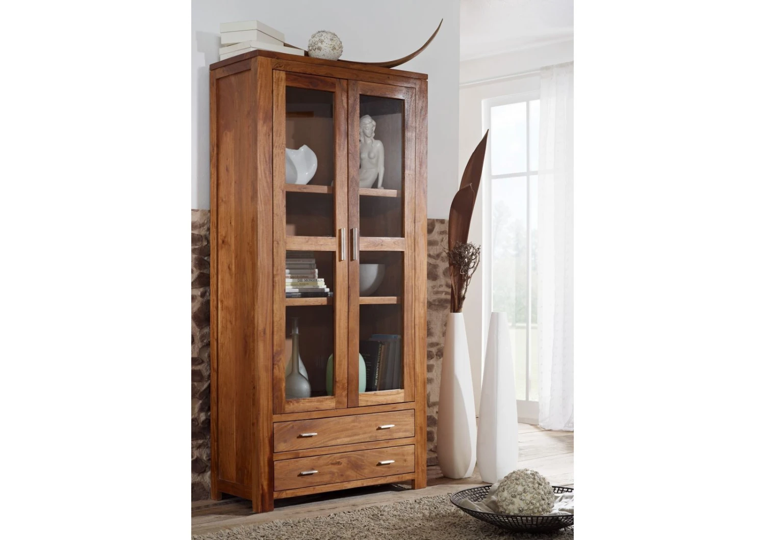 Vetrina In Legno Di Acacia 90x40x190 Miele Dorato Laccato SHAMAN #75 3 Vetrina In Legno Di Acacia 90x40x190 Miele Dorato Laccato SHAMAN #75