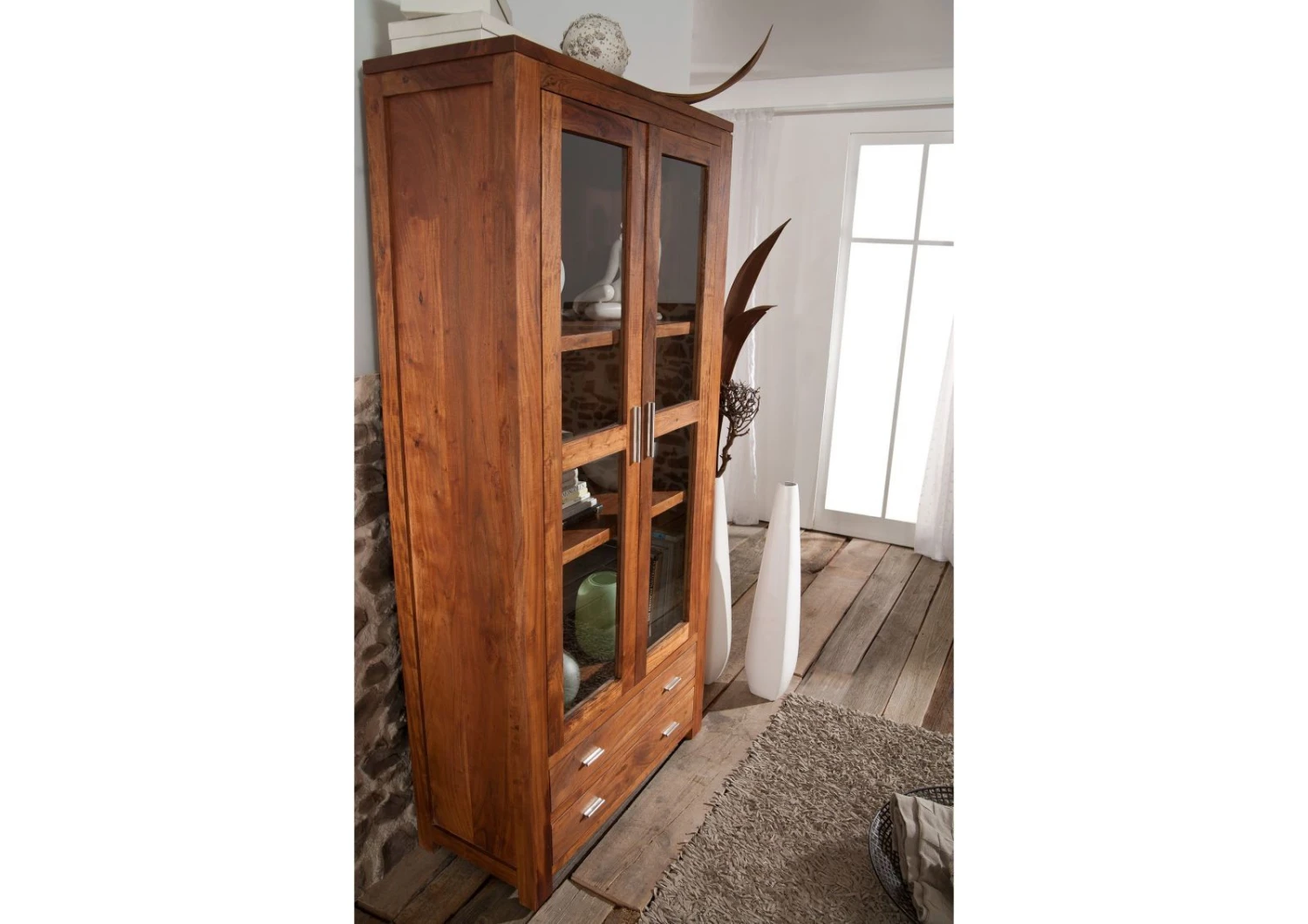 Vetrina In Legno Di Acacia 90x40x190 Miele Dorato Laccato SHAMAN #75 4 Vetrina In Legno Di Acacia 90x40x190 Miele Dorato Laccato SHAMAN #75 - immagine 2