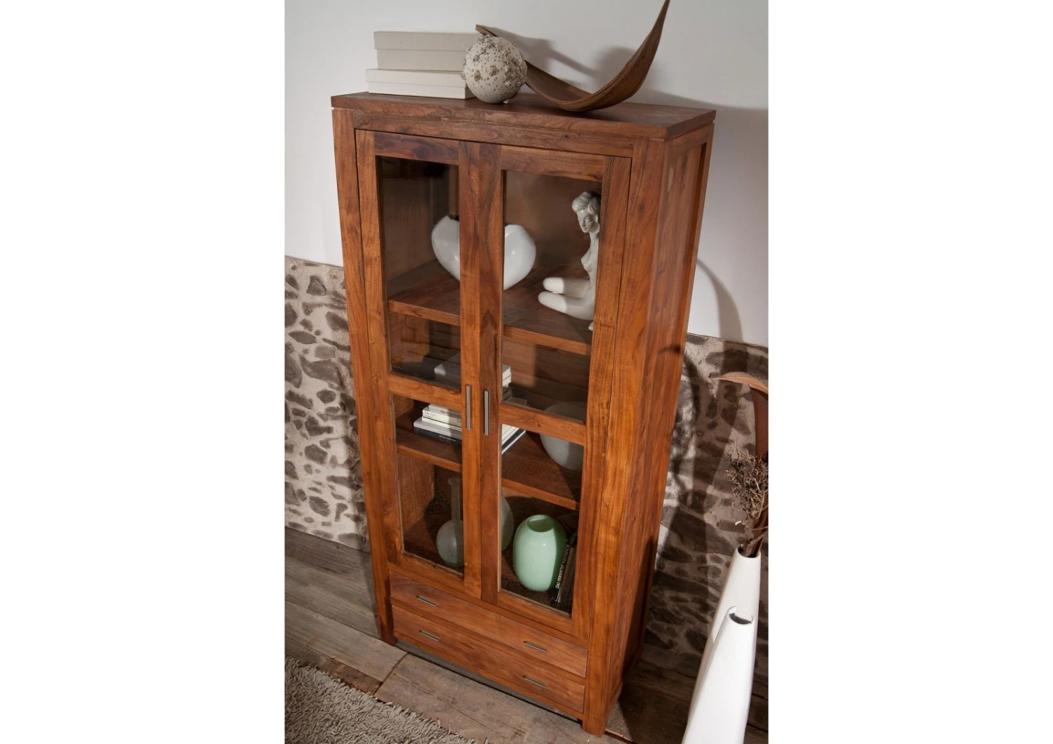 Vetrina In Legno Di Acacia 90x40x190 Miele Dorato Laccato SHAMAN #75 5 Vetrina In Legno Di Acacia 90x40x190 Miele Dorato Laccato SHAMAN #75 - immagine 3