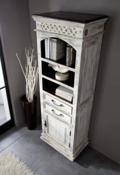 Vetrina In Legno Di Mango / Acacia 60x40x180 Bianco Cerato CASTLE-ANTIK #213 -Massivmoebel24 05 320 810 1009 8