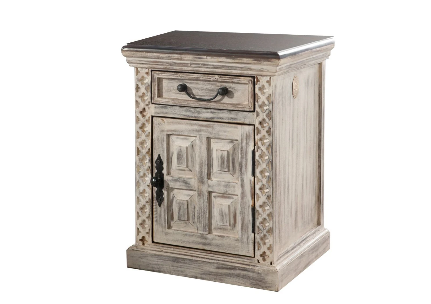 Comodino In Legno Di Mango / Acacia 45x40x60 Bianco Cerato CASTLE-ANTIK #259 7 Comodino In Legno Di Mango / Acacia 45x40x60 Bianco Cerato CASTLE-ANTIK #259 - immagine 5