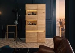 Vetrina In Legno Di Quercia Selvatica 103x43,5x207 Quercia Naturale Oliato CARDIFF #111