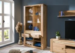 KENT #229 Scaffale In Legno Di Quercia Selvatica - Oliato / Bianco 113x40x205 -Massivmoebel24 06 350 484 1029 4