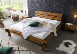 JANGALI #320 Letto Matrimoniale A Travi In Legno Di Cerro - Oliato / Tabacco 140x200 -Massivmoebel24 06 634 771 3020 2