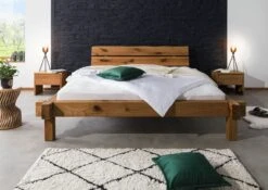 JANGALI #320 Letto Matrimoniale A Travi In Legno Di Cerro - Oliato / Tabacco 140x200 -Massivmoebel24 06 634 771 3020 3