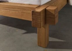 JANGALI #320 Letto Matrimoniale A Travi In Legno Di Cerro - Oliato / Tabacco 140x200 -Massivmoebel24 06 634 771 3020 4