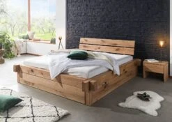 JANGALI #629 Letto Matrimoniale A Travi In Legno Di Cerro - 2 Cassetti - Oliato / Natur 160x200