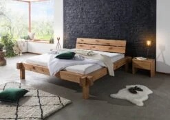 JANGALI #721 Letto Matrimoniale A Travi In Legno Di Cerro - Oliato / Natur 160x200