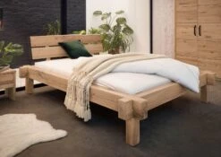 JANGALI #111 Letto Matrimoniale A Travi In Legno Di Quercia Selvatica - Oliato / Bianco 160x200