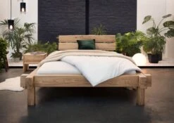 JANGALI #111 Letto Matrimoniale A Travi In Legno Di Quercia Selvatica - Oliato / Bianco 160x200 -Massivmoebel24 06 636 771 7111 3