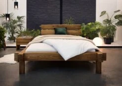 JANGALI #311 Letto Matrimoniale A Travi In Legno Di Quercia Selvatica - Oliato / Tabacco 160x200 -Massivmoebel24 06 636 771 7211 3