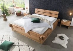 JANGALI #631 Letto Matrimoniale A Travi In Legno Di Cerro - 2 Cassetti - Oliato / Natur 200x200 -Massivmoebel24 06 640 771 6031 2