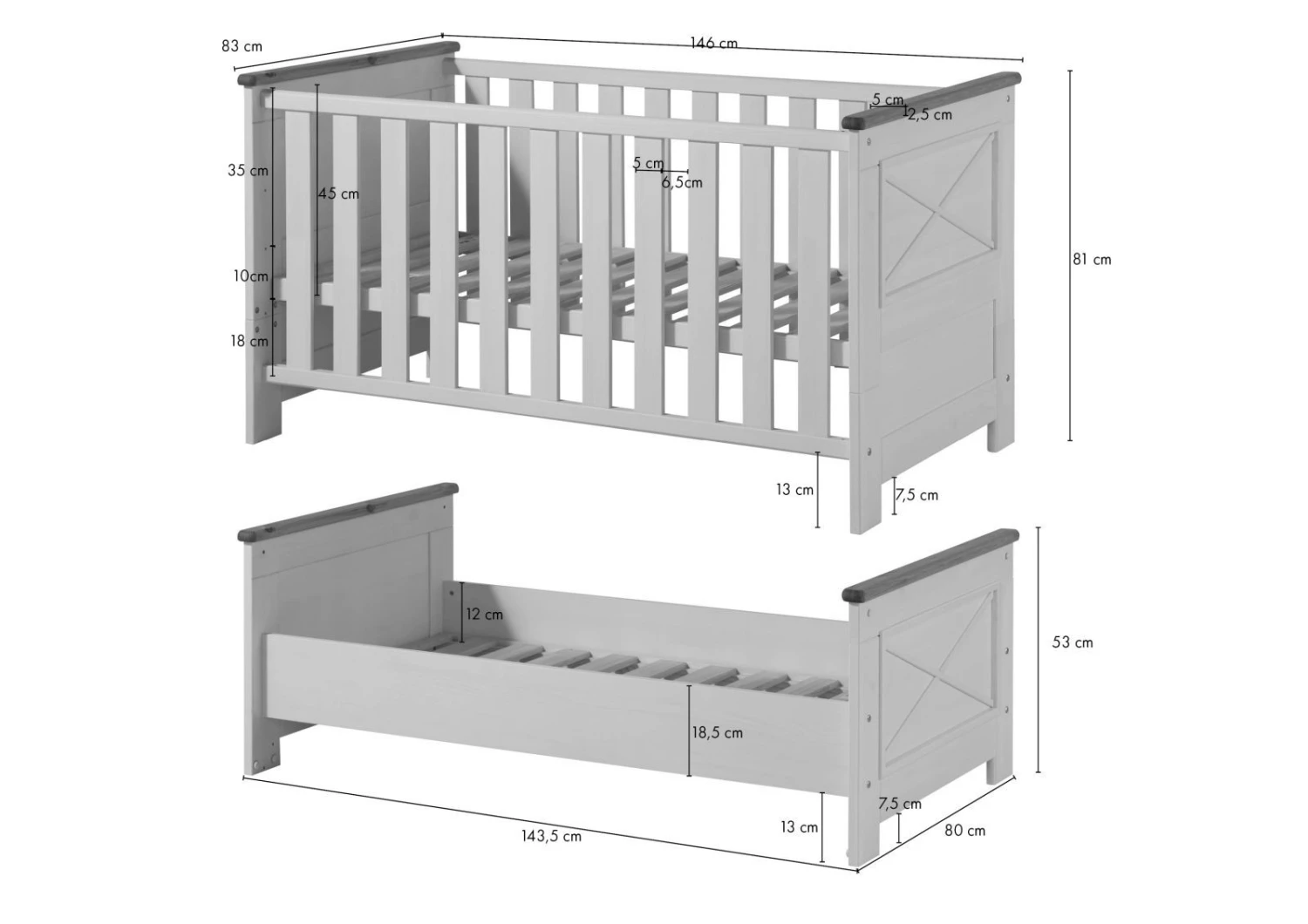 HANNA #20 Lettino Con Sponde In Legno Di Pino -bianco / Cerato 140x70 8 HANNA #20 Lettino Con Sponde In Legno Di Pino -bianco / Cerato 140x70 - immagine 6