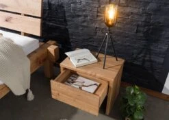 Comodino In Legno Di Cerro 50x35x40 Oliato JANGALI #729 -Massivmoebel24 06 680 771 7029 4