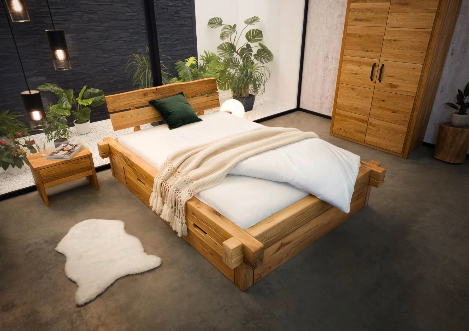 JANGALI #618 Letto Matrimoniale A Travi In Legno Di Quercia Selvatica - 2 Cassetti - Oliato / Natur 140x200 4 JANGALI #618 Letto Matrimoniale A Travi In Legno Di Quercia Selvatica - 2 Cassetti - Oliato / Natur 140x200 - immagine 2