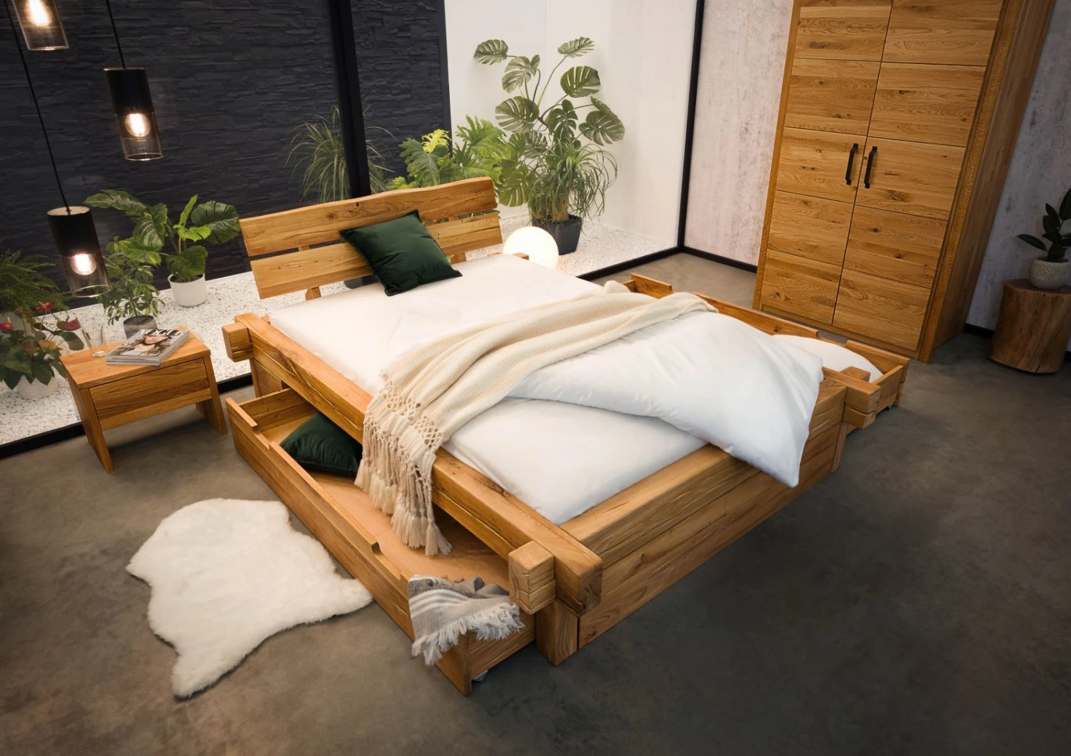 JANGALI #618 Letto Matrimoniale A Travi In Legno Di Quercia Selvatica - 2 Cassetti - Oliato / Natur 140x200 6 JANGALI #618 Letto Matrimoniale A Travi In Legno Di Quercia Selvatica - 2 Cassetti - Oliato / Natur 140x200 - immagine 4