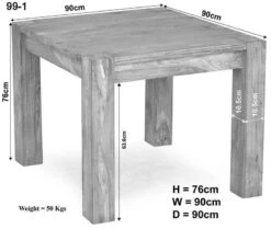 Tavolo Da Pranzo In Legno Di Acacia 90x90x76 Pietra Bianca Sbiancato NATURE WHITE #101 -Massivmoebel24 09 100 552 1001 8