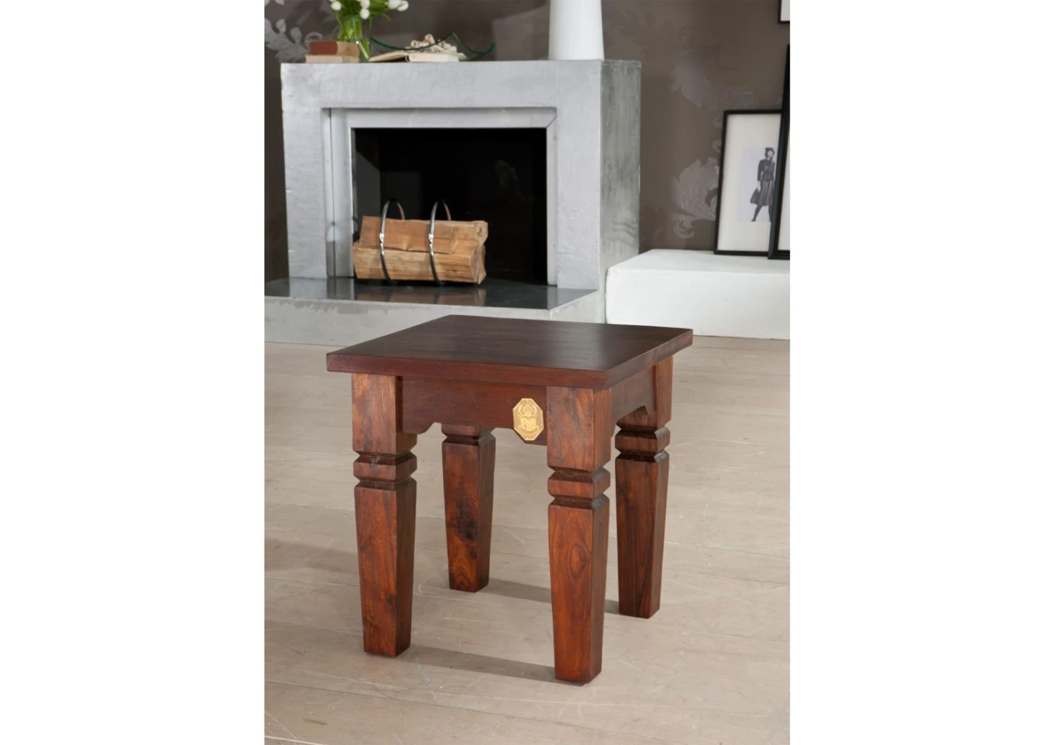 Sgabello In Legno Di Acacia 42x42x45 Nougat Laccato OXFORD #601 4 Sgabello In Legno Di Acacia 42x42x45 Nougat Laccato OXFORD #601 - immagine 2