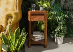 Tavolo D'appoggio In Legno Di Sheesham / Acacia 30x30x60 Noce Cerato TORONTO -Massivmoebel24 09 100 665 1012 3