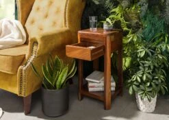 Tavolo D'appoggio In Legno Di Sheesham / Acacia 30x30x60 Noce Cerato TORONTO -Massivmoebel24 09 100 665 1012 4