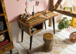 Scrivania In Legno Di Legno Riciclato 116x59x79 Multicolore Laccato SIXTIES #104 -Massivmoebel24 09 100 815 0004 2