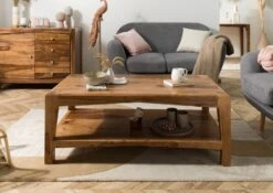 ANCONA #101 Tavolino Da Salotto In Legno Di Sheesham - Laccato / Marrone 115x60x45