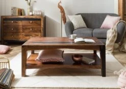 ANCONA #201 Tavolino Da Salotto In Legno Di Sheesham - Laccato / Marrone Scuro 115x60x45