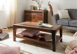 ANCONA #201 Tavolino Da Salotto In Legno Di Sheesham - Laccato / Marrone Scuro 115x60x45 -Massivmoebel24 09 102 699 2001 03