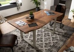 FREEFORM 3 Tavolo Da Pranzo In Legno Di Acacia - Laccato Natur / Gambe In Ferro - Argento Mat 120x90x76