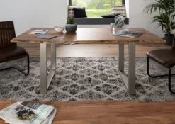 FREEFORM 3 Tavolo Da Pranzo In Legno Di Acacia - Laccato Natur / Gambe In Ferro - Argento Mat 120x90x76 -Massivmoebel24 09 102 814 1270 3