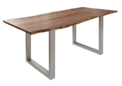 FREEFORM 3 Tavolo Da Pranzo In Legno Di Acacia - Laccato Natur / Gambe In Ferro - Argento Mat 120x90x76 -Massivmoebel24 09 102 814 1270 9