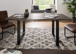 FREEFORM 3 Tavolo Da Pranzo In Legno Di Acacia - Laccato Grigio /gambe In Ferro - Antracite Lucido 180x90x76 -Massivmoebel24 09 102 814 1278 3