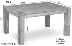 Tavolo Da Pranzo In Legno Di Acacia 140x90x76 Pietra Bianca Sbiancato NATURE WHITE #103 10 Tavolo Da Pranzo In Legno Di Acacia 140x90x76 Pietra Bianca Sbiancato NATURE WHITE #103 -Massivmoebel24 09 104 552 1003 8