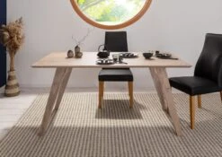 Tavolo Da Pranzo In Legno Di Acacia 220x100x76 Marrone Crema Laccato TROMSO #016 -Massivmoebel24 09 104 697 0012 3