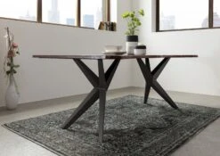 FREEFORM 4 Tavolo Da Pranzo In Legno Di Acacia - Laccato Grigio / Ferro - Antracite Mat 180x90x76 -Massivmoebel24 09 104 821 5019 4