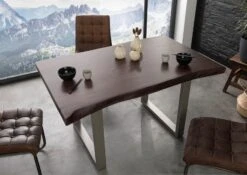 FREEFORM 5 Tavolo Da Pranzo In Legno Di Acacia - Laccato Marrone /gambe In Ferro - Argento Mat 140x90x77