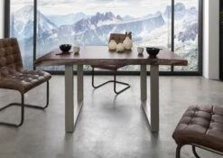 FREEFORM 5 Tavolo Da Pranzo In Legno Di Acacia - Laccato Marrone /gambe In Ferro - Argento Mat 140x90x77 -Massivmoebel24 09 104 824 1901 3