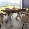 Tavolo Da Pranzo In Legno Acacia - Laccato Marrone / Ferro X - Argento Mat 140x90x77 FREEFORM 5 -Massivmoebel24 09 104 824 1911 1