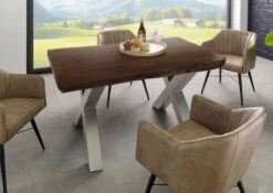 Tavolo Da Pranzo In Legno Acacia - Laccato Marrone / Ferro X - Argento Mat 140x90x77 FREEFORM 5 -Massivmoebel24 09 104 824 1911 3