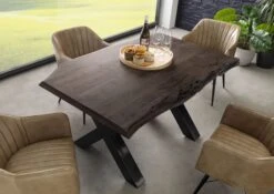Tavolo Da Pranzo In Legno Acacia - Laccato Grigio / Ferro X - Antracite Lucido 160x90x77 FREEFORM 5 -Massivmoebel24 09 104 824 2111 2