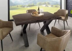 Tavolo Da Pranzo In Legno Acacia - Laccato Grigio / Ferro X - Antracite Lucido 160x90x77 FREEFORM 5 -Massivmoebel24 09 104 824 2111 3