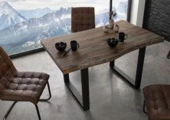 FREEFORM 5 Tavolo Da Pranzo In Legno Di Acacia - Laccato Grigio /gambe In Ferro - Antracite Mat 140x90x77