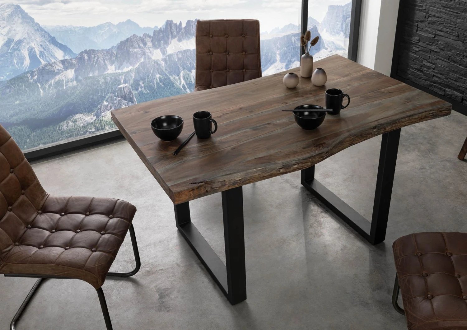 FREEFORM 5 Tavolo Da Pranzo In Legno Di Acacia - Laccato Grigio /gambe In Ferro - Antracite Mat 140x90x77 3 FREEFORM 5 Tavolo Da Pranzo In Legno Di Acacia - Laccato Grigio /gambe In Ferro - Antracite Mat 140x90x77