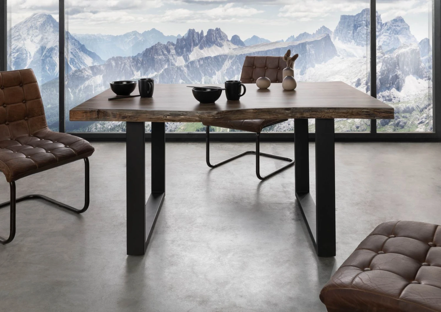 FREEFORM 5 Tavolo Da Pranzo In Legno Di Acacia - Laccato Grigio /gambe In Ferro - Antracite Mat 140x90x77 5 FREEFORM 5 Tavolo Da Pranzo In Legno Di Acacia - Laccato Grigio /gambe In Ferro - Antracite Mat 140x90x77 - immagine 3